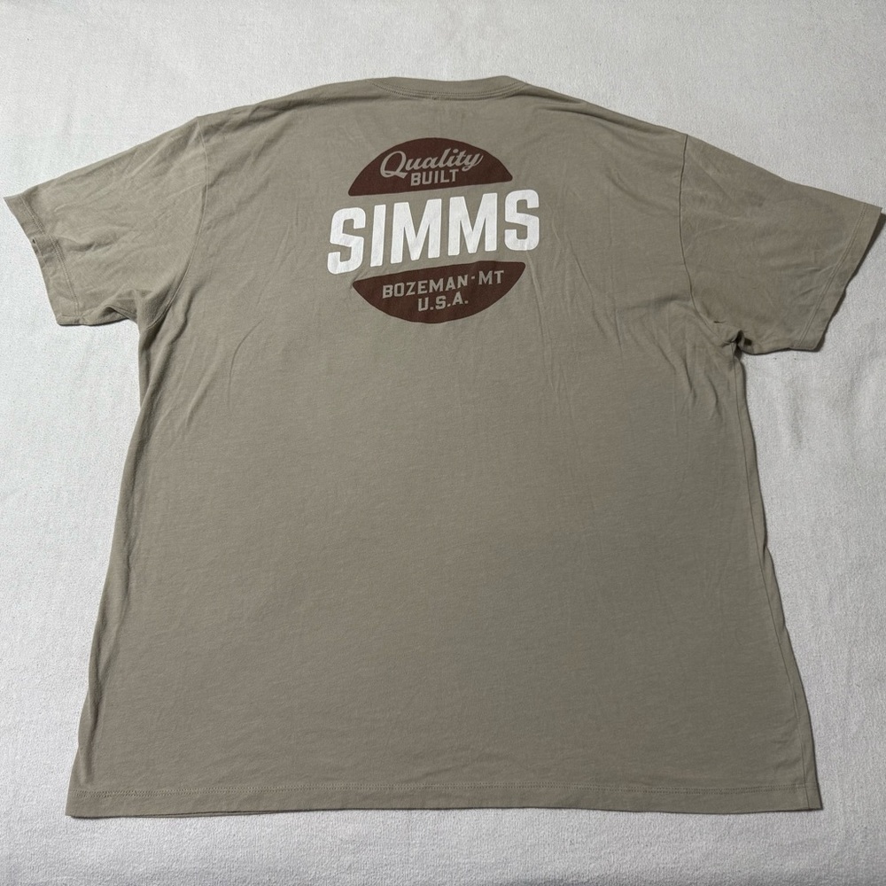 Simms T-Shirt Mens XL Beige Short Sleeve Fishing Outdoor Casual Pocket Crew Neck